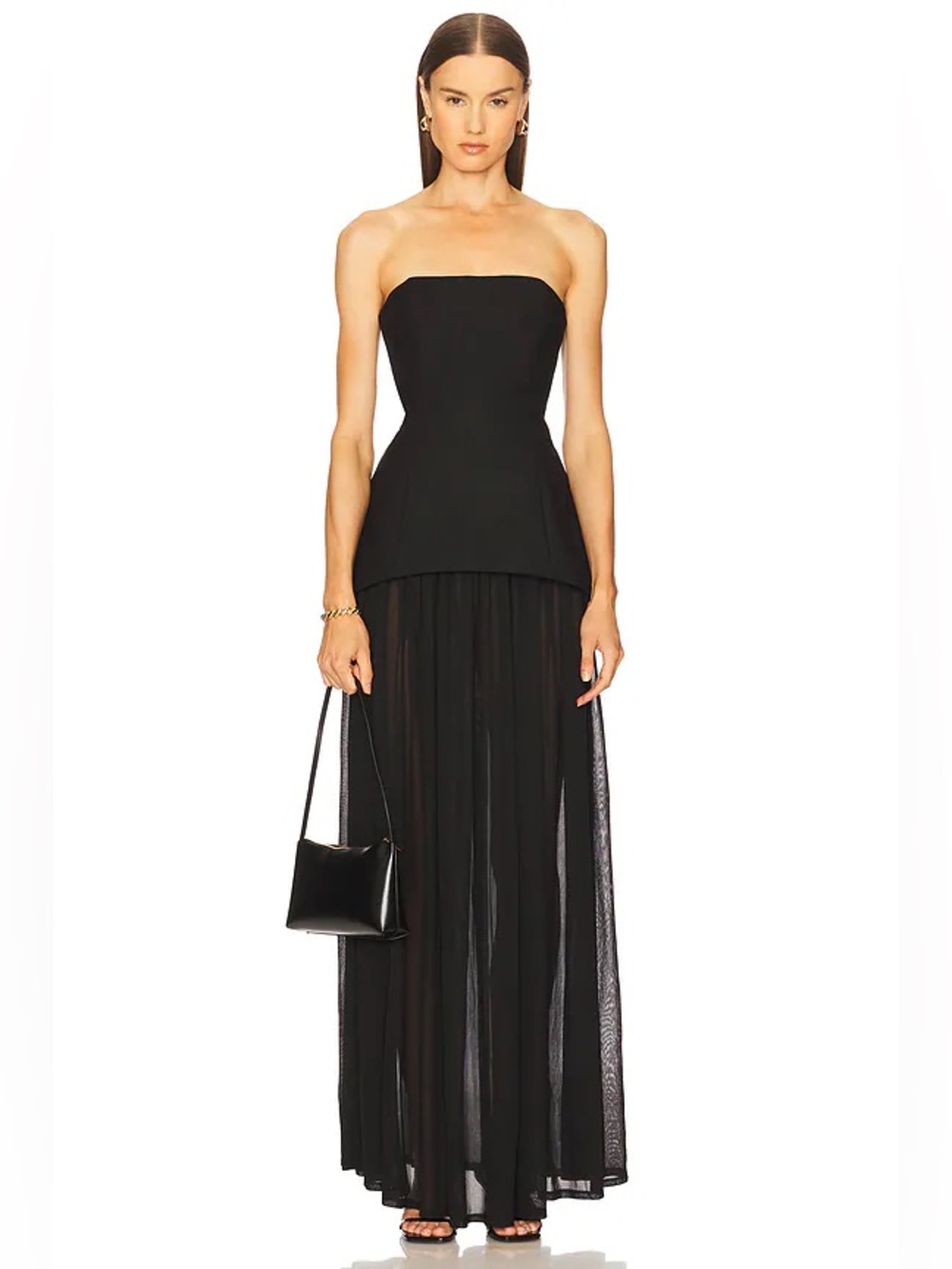 Michael Costello x REVOLVE Ruiz Black Strapless Peplum Maxi Dress